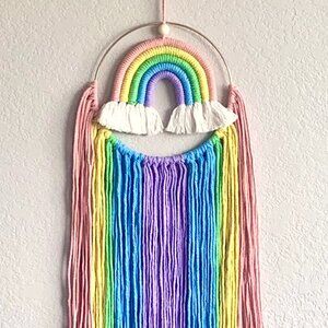 Vibrant Woven Moving Rainbow in Hoop Wall Hanging Nursery Children's Room Decor